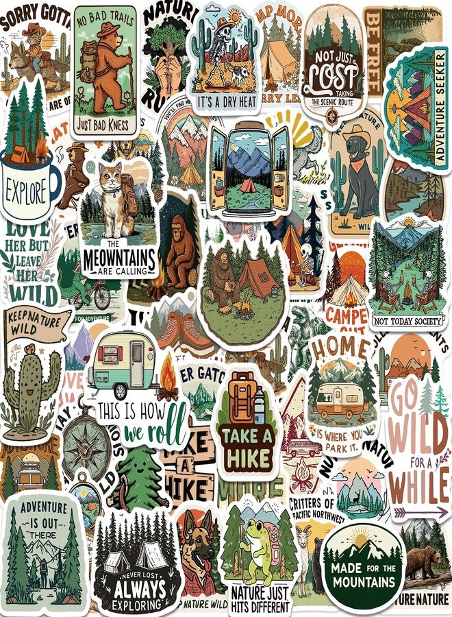 MKZ 100PCS Funny Camping Stickers Hiking Outdoor Adventure Stickers Vinyl Waterproof Sticker Packs for Laptop - Image 1